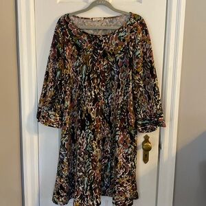 Beeson River Plus Dark Floral 3 quarter length sleeve dress Size 1X